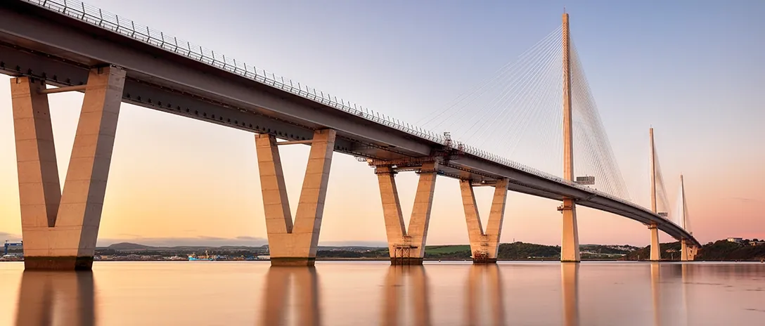 Steel road bridge over water