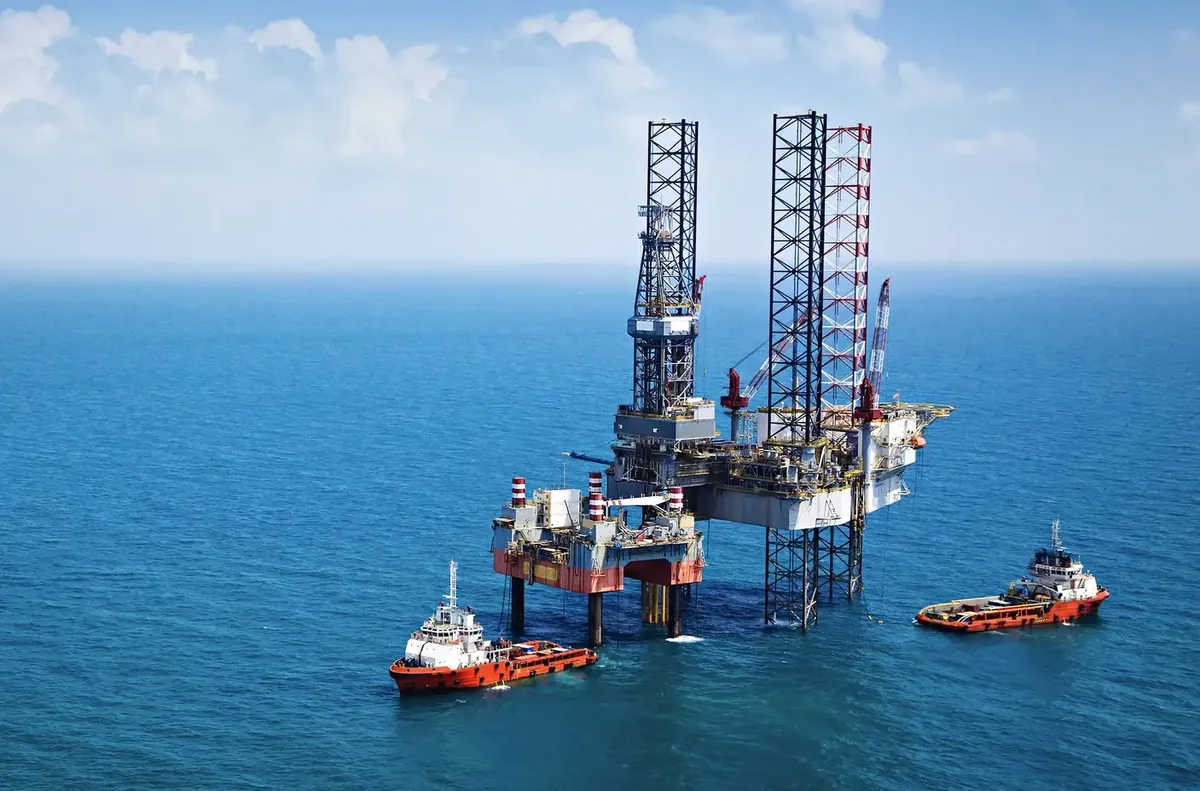 Offshore oil and gas platform at sea