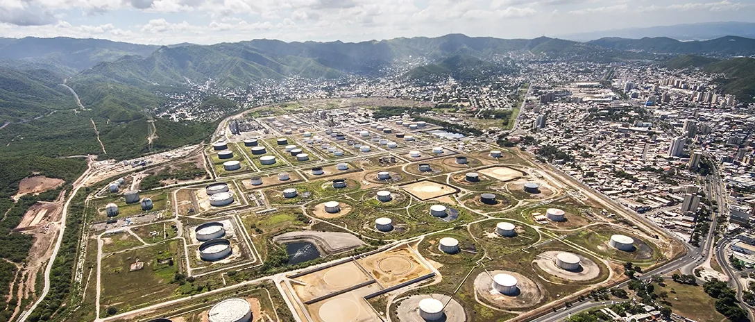 Oil refinery and storage tanks