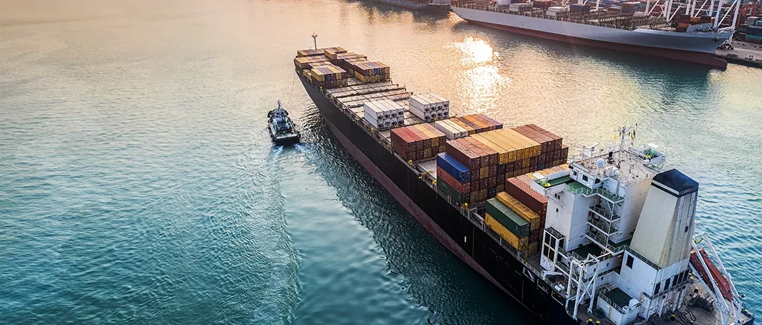 Cargo ship approaching port